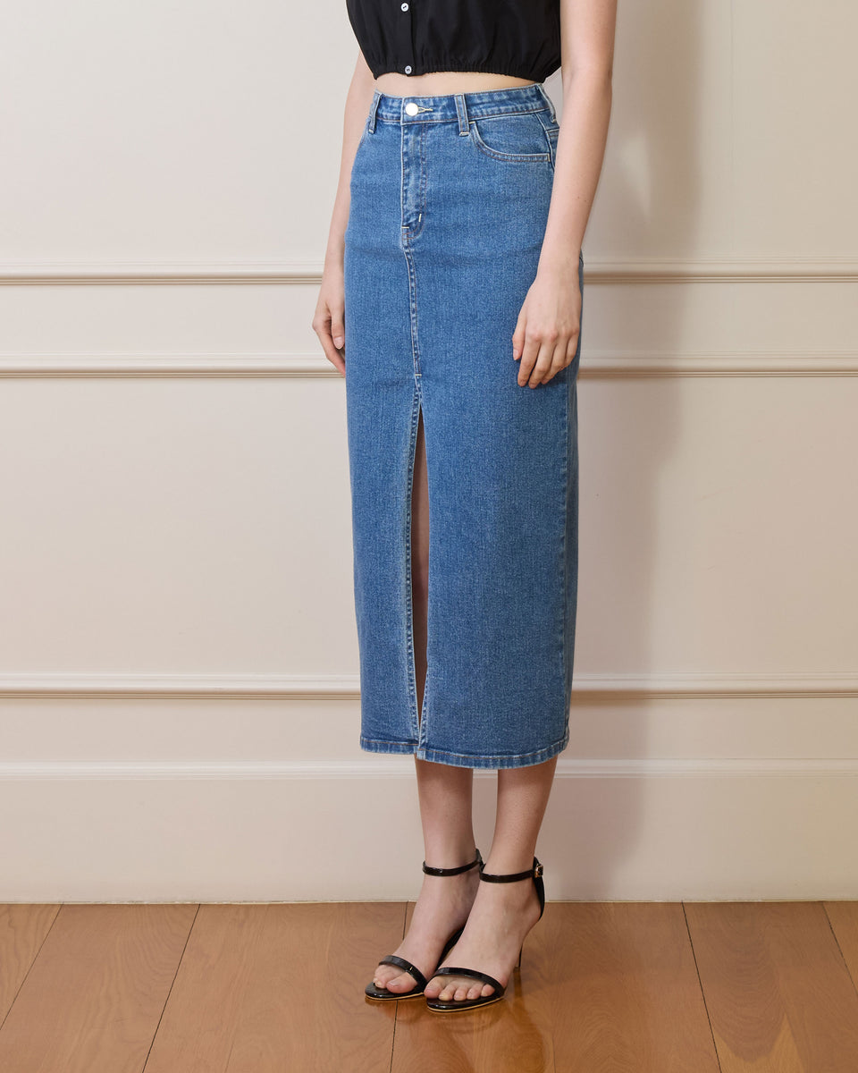 DISAYA | Crystal-Macrame Back Pocket Denim Skirt